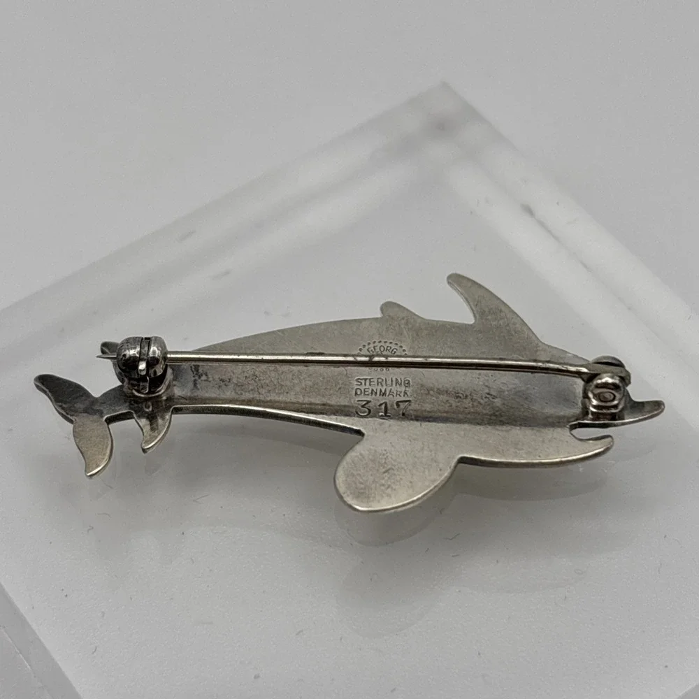 Vintage Georg Jenson Denmark Sterling Silver Dolphin‎ Pair Brooch 5g #317